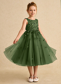 Azazie Lana Flower Girl Dresses Olive A-Line Sleeveless Matte Satin Dress image5
