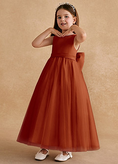 Azazie Cookie Flower Girl Dresses Paprika A-Line Bow Tulle Dress image4