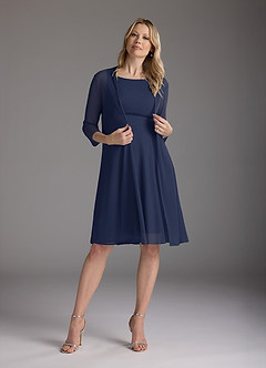 Azazie Sunny Mother of the Bride Dresses Dark Navy A-Line Pleated Mesh Dress image2