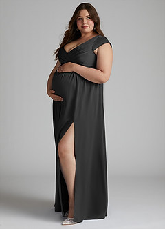 Azazie Allessia vestidos de dama de honor de maternidad Vestido de Corte En A Plisado Hasta el suelo Satén Elástico image8