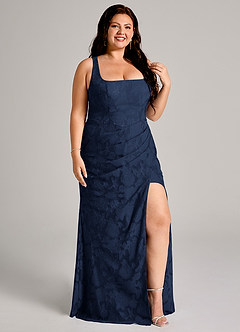 Azazie Mero Bridesmaid Dresses Dark Navy Sheath Pleated Floral Burnout Dress image10