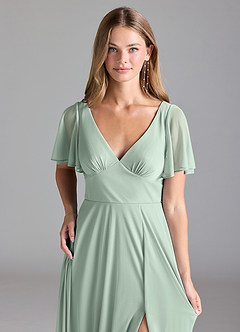 Azazie Kimber Bridesmaid Dresses Agave A-Line with Pockets Mesh Dress image7