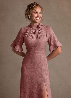 Azazie Hypatia 신부의 어머니 드레스 쉬스 주름진 플로럴 번아웃 플로어 길이 드레스 image6