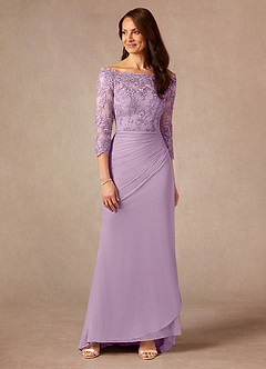 Azazie Rhonda Mother of the Bride Dresses Wisteria Mermaid Off the Shoulder Mesh Dress image1