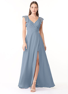 Azazie Yoko Abiti da Damigella Abito A-Line in Chiffon Increspato Blu Polveroso image1