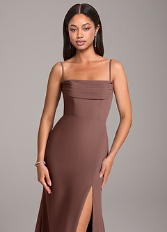 Azazie Saige Bridesmaid Dresses Espresso Sheath Off the Shoulder Chiffon Convertible Dress image2