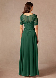 Azazie Raissa Mother of the Bride Dresses Dark Green A-Line Lace Chiffon Dress image2