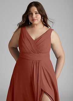 Azazie Karina Bridesmaid Dresses Auburn A-Line Pleated Chiffon Dress image11