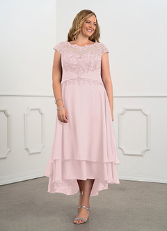 Azazie Shonda At-home Try On Dresses Blushing Pink Lace Chiffon Dress image8