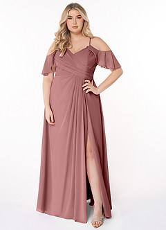 Azazie Dakota Abiti da Damigella Abito A-Line in Chiffon con Scollo a V a Pieghe Rosa Del Deserto image6