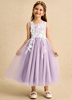 Azazie Sundae Flower Girl Dresses Frosted Lilac Ball-Gown Lace Dress image6