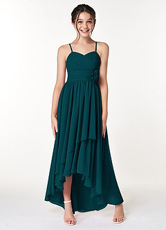 Azazie Catalina Junior Pine A-Line Ruched Chiffon Dress image4