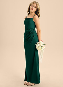 Azazie Renna Junior Emerald A-Line Pleated Stretch Satin Dress image3