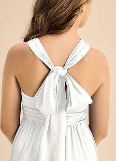 Azazie Jaylah Junior A-Linie Plissee Stretch-Satin Kleid Weiß image7