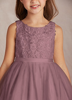 Azazie Calla Flower Girl Dresses Vintage Mauve Ball-Gown Lace Tulle Dress image6