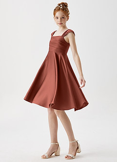 Azazie Amira Junior Auburn A-Line Pleated Stretch Satin Dress image4