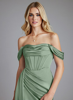 Azazie Amyra Vestidos de damas de honor Vestido de Matcha de Satén Elástico de Corte Sirena Convertible con Vestidos sin tirantes image4