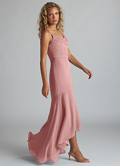 Azazie Summer Brautjungfernkleider Meerjungfrau-Linie Schaufel Kutte Chiffon Kleid Altrosa image3