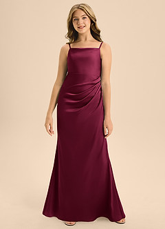 Azazie Renna Junior Burgundy Mermaid Pleated Stretch Satin Dress image4