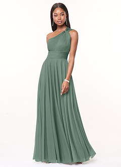 Azazie Charlize Bridesmaid Dresses Eucalyptus A-Line One Shoulder Mesh Dress image1