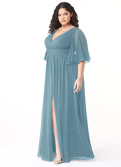 Azazie Temeka Bridesmaid Dresses Moody Blue A-Line Ruched Chiffon Dress image9
