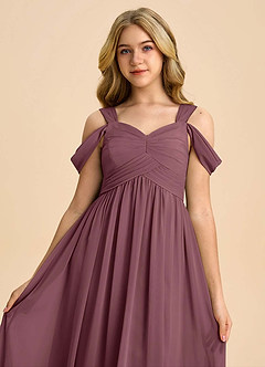 Azazie Lianne Junior Sangria A-Line Off the Shoulder Chiffon Dress image4