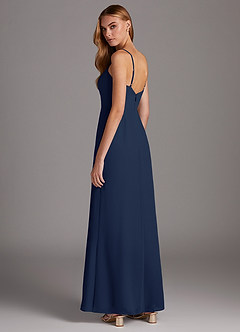 Azazie Tayla Bridesmaid Dresses Dark Navy Sheath Square Neckline Chiffon Dress image2