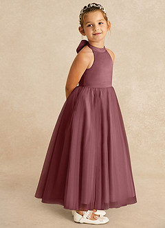 Azazie Bev vestidos de niña de las flores Vestido de Rosa Del Desierto de Tul de Corte En A con Convertible image8