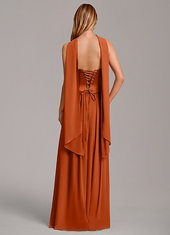 Azazie Cadence Vestidos de damas de honor Vestido de Naranja Quemada de Satén Elástico de Corte en A Convertible con Corsé image4