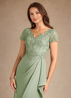 Azazie Santa Ana Kleider für die Brautmutter A-Linie Spitze Stretch-Satin Kleid Staubiger Salbeigrün image8