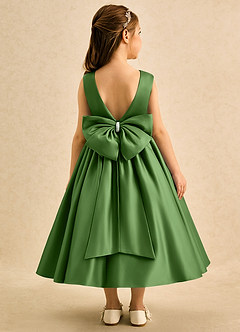 Azazie Doodle Flower Girl Dresses Basil Ball-Gown Bow Matte Satin Dress image2