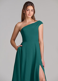 Azazie Melanie Abiti da Damigella Abito A-Line in Chiffon a Spalla Scoperta Verde Pavone image5