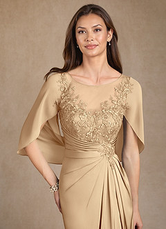 Azazie Hera Vestidos para mãe da noiva Vestir Champanhe de Cetim elástico de Linha A com Renda image5