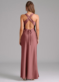 Azazie Evadne Bridesmaid Dresses Amethyst A-Line Pleated Stretch Satin Dress image2