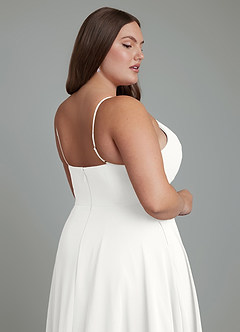 Azazie Amani Robes de demoiselle d'honneur Robe Trapèze en Mousseline de soie Plissé Blanc image13