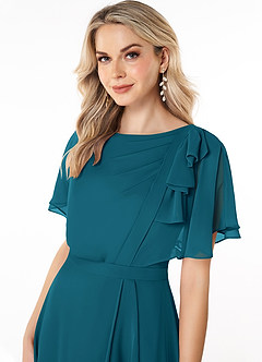 Azazie Aaliyah Modest Bridesmaid Dresses A-Line Scoop Pleated Chiffon Floor-Length Dress image5