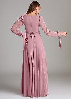 Azazie Leonia Brautjungfernkleider A-Linie Langarm Gittergewebe Kleid Vintage Mauve image4
