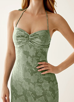 Angena Verde Claro Vestido de fiesta jacquard con espalda descubierta image7