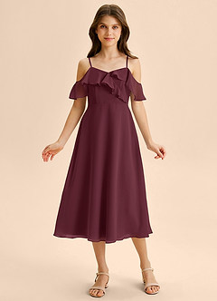 Azazie Kamilla Junior Abito A-Line in Chiffon a Spalla Scoperta Cabernet image6
