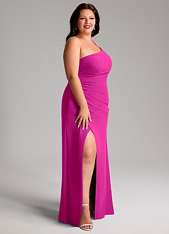 Azazie Eren Bridesmaid Dresses Fuchsia Sheath One Shoulder Chiffon Dress image12