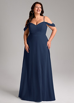 Azazie Marley Bridesmaid Dresses Dark Navy A-Line Off the Shoulder Chiffon Convertible Dress image13