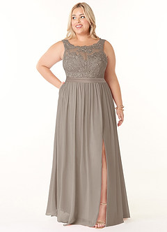Azazie Elly Bridesmaid Dresses Taupe A-Line Lace Scoop Neck Chiffon Dress image7