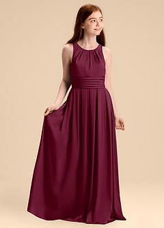 Azazie Bibiane Junior Mulberry A-Line Pleated Stretch Satin Dress image1