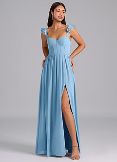 Azazie Denisse Bridesmaid Dresses Steel Blue A-Line Ruched Chiffon Dress image1