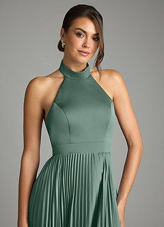 Azazie Zienna Venta Final Vestido de Eucalipto de Satén Elástico de Corte en A con Plisado image5