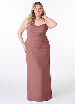 Azazie Mai Brautjungfernkleider Etui Plissee Chiffon Kleid Wüstenrose image7