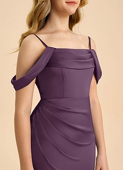 Azazie Saige Junior Robe Fourreau en Satin extensible Épaule décolletée Prune image6
