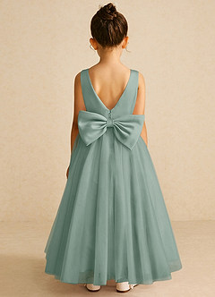 Azazie Pumpkin Flower Girl Dresses Silver Sage A-Line Convertible Tulle Dress image6