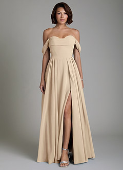 Azazie Loisa Robes de demoiselle d'honneur Robe Trapèze Convertible en Mousseline de soie Corset Champagne image1