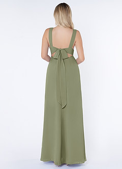 Azazie Christiana At-home Try On Dresses Dusty Blue A-Line V-Neck Pleated Chiffon Dress image2